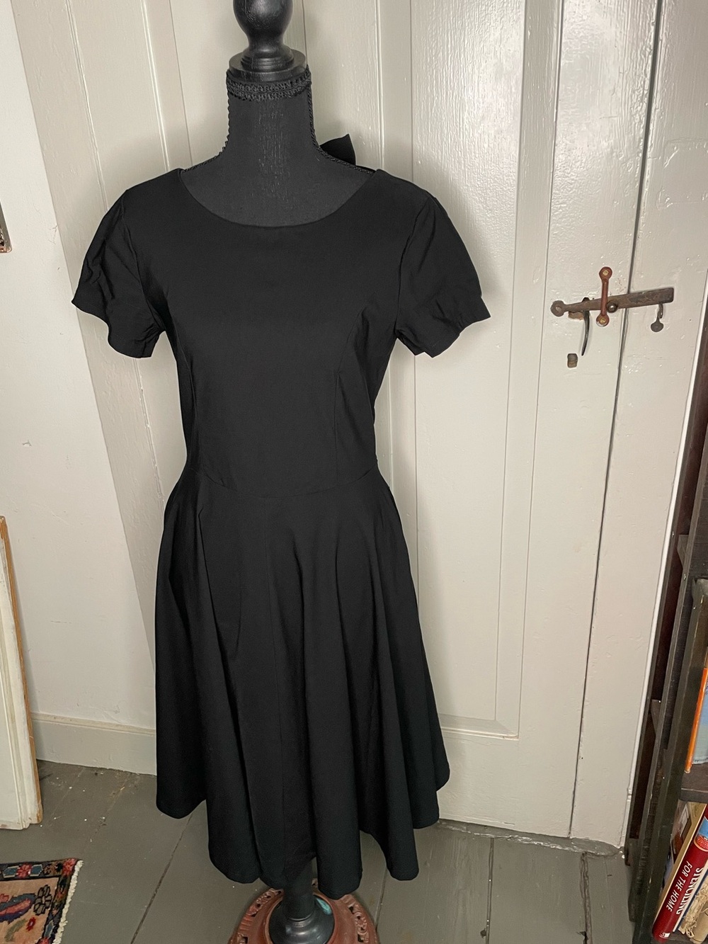 Black tie back dress with full circle skirt